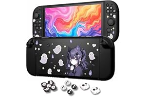 Kool Millennials Protective Case Compatible with Nintendo Switch 2, Anime Ghost Girl Black Silicone Shell with Ghost Cat Design + 8 Skull Thumb Grips (Black)