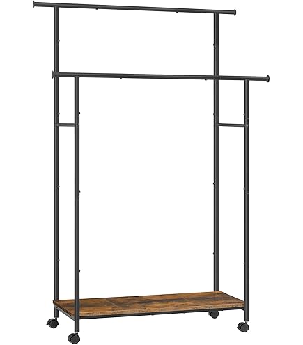 Songmics portant à vêtements, porte-manteau, penderie, charge 100 kg, avec tringle réglable, étagère de rangement, pour chambre, salon, entrée, noir hsr103b01