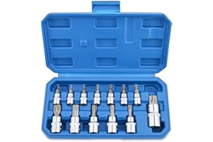 Gunpla 13 Pièces Jeu de Douilles Torx Embouts Tournevis Femelle T8 - T70 en Acier Chromé au Vanadium 1/4" 3/8" et 1/2" avec Boite pour Stockage