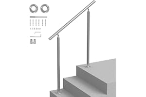 VEVOR Handrails for Outdoor Steps, 39.4in / 100cm Length Stair Hand Rail Kit, Transitional Stainless Steel Railings with Installation Kit, Double-Column Staircase Handrails for Seniors,Porch & Deck