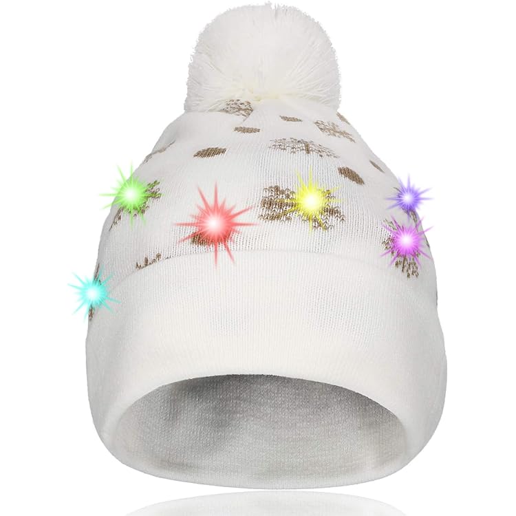 JOYIN 2 Stück LED Leuchten Strickmütze, Beanie Weihnachtsmützen, Weihnachten Hut Mütze für Kinder und Erwachsene (Batterie im Lieferumfang mit 3 Blinkmodi
