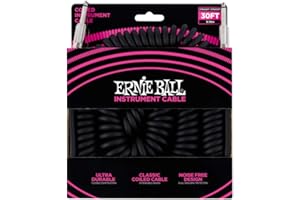 Ernie Ball Câble enroulé pour instrument, connecteur droit, 9,1 m, noir