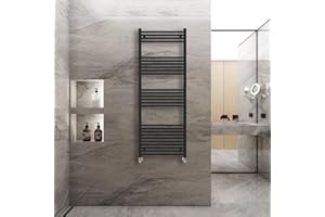 Warmehaus Straight Heated Towel Rail Radiator Ladder Black 1600x600mm Central Heating Radiators for Bathroom Kitchen