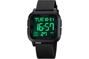 TASGO Simple Men's Digital Watches, Ultrathin Waterproof Electronic Men's Wrist Watches, Outdoor Sport Mens Watches with LED Backlight Alarm Dual Time Stopwatch, Black Wristwatch for Men Women