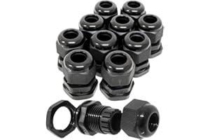 10 Pack Black M20 IP68 20mm Cable Compression Glands with Locknut and Seal for 6-12mm Round Cable - MCG Industrial M20GB