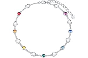 AOBOCO Anklets for Women Sterling Silver Ankle Bracelets with Crystals 9+2''