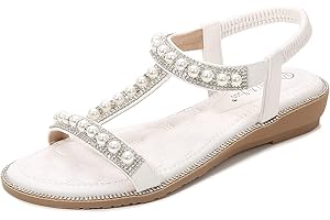 BIBOKAOKE Flache Sandalen Damen Große Größen Strass Bohemia T-Riemen Frauen Sandalen Weichen Sohlen Sommerschuhe Gummiband Slingback Sandalen Elegante schöne Sandalen Mädchen Strandschuhe