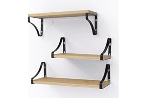 Tawdeez Paulownia Wood Floating Shelves Set of 3 for wall,Wooden Wall Mounted Shelf for Living Room/Bedroom/Bathroom/Kitchen/Laundry room/Home/Office(Rustic)