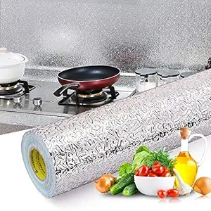 Pink Pari 5 Meters Kitchen Wall Stove Aluminum Foil Oil-Proof Stickers Anti-fouling High-Temperature Self-Adhesive Croppable Wallpaper Wall Sticker(90cm)