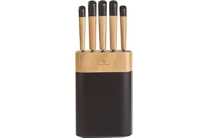 Albert de Thiers - Bloc de Couteaux L'Irremplaçable - 5 Couteaux en Acier Inoxydable 2Cr14 Gravé - Manches en Bois d'Hévéa - Bloc 15x22x7 cm - Lames Tranchantes et Durables - Boîte Cadeau Élégante