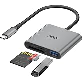 acer SD Card Reader, USB C and USB 3.0 Card Reader 3 in 1 | Dual Channel for iPhone, Micro SD Card Adapter Compatible with Ca