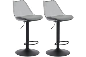 Sepnine Juego de 2 Taburetes de Bar, Taburetes Altos de Cocina Modernos, Altura Ajustable, Giratorio 360°, con Respaldo Transparente y Reposapiés para Isla de Cocina, Bar, Negro/Gris
