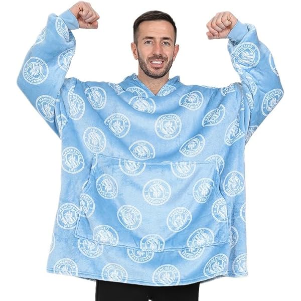 Manchester City F.C. Mens Official Man City Football Dressing Gown Manchester Hooded Fleece Bath Robe Sizes S Xl X Large