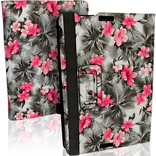 igadgitz ‚Vintage Kollektion‘ Pink auf Schwarz Blumen PU Ledertasche Hülle Folie für Asus Transformer Pad TF103C 10.1 Zoll mit Multi-Winkel Betrachtungs + Stylus-Stift Elastischen Halter + Displayschutzfolie - 2