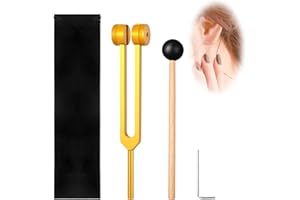 LONGHONEYSONG Diapasón 128 Hz para terapia, 128 Hz, diapasones de aluminio para terapia de frecuencia con bolsa de terciopelo, martillo de silicona y herramienta de reparación (dorado)