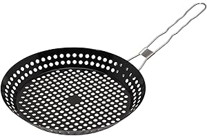 OrionMart NonStick BBQ Grilling Pan Perforated Nonstick Skillet with Folding Handle – Perfect Grill Pan with Foldable Handle for Indoor and Outdoor Use
