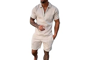Gyaimxfu Completi Sportivi Uomo Estivi Hawaiian Tuta Sportiva da Uomo Tuta da Fitness Polo Zipper Flip Collar Camicia a Maniche Corte e Pantaloncini Tuta da Ginnastica Uomo per Jogging Fitness