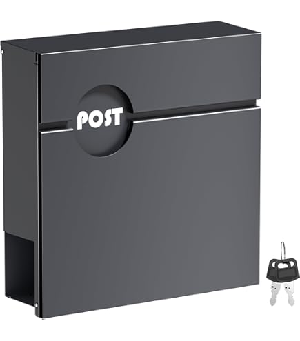 KOTARBAU® Brievenbus, kunststof, pvc, grijs, 40 x 28 cm, weerbestendig, met sleutel, brievenbus zonder krantenvak, grote brievenbus