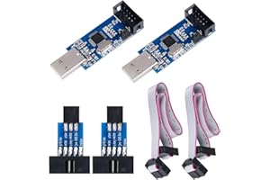 KeeYees 2pcs Downloader Programmeur pour USBASP pour ISP avec câble et Adaptateur 10 Broches à 6 Broches pour AVR pour 51 Microcontrôleur Série