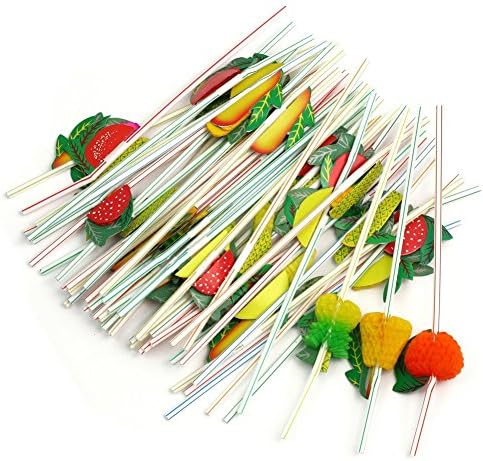 Vonraech 3D Fruit Cocktail Drinking Straw Assorted Party BBQ Hawaiian Theme Decoration Pack of 50