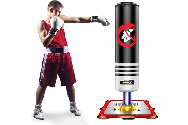 Dripex Sac de Frappe sur Pied Rempli 120 cm Sac de Boxe Adolescent Punching Bag avec 12 Ventouses pour Karaté Taekwondo MMA