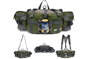 BRINNY Multifunktionale Gürteltasche mit 2 Flaschenhalter Rucksack Umhängetasche Trinkgürtel Bauchtasche Militärstil Handyfach Wasserdicht Laufgürtel Hüfttasche für Wandern Reise Camping Radfahren