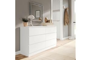 URBNLIVING Modern White Wooden Chest with 6 Drawers for Bedroom or Office Storage Versatile Bedside Table and Stylish Cabinet for Organizing Clothes Accessories Work Place Supplies and Personal Items