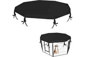 KISBEIBI Hunde-Laufgitter-Abdeckung,Oxford-Stoff,wasserdicht,faltbar, Laufgitter,Haustier, 8 Paneele,Haustier-Spielstift,Hundekäfig-Zubehör, bietet Schatten und Sicherheit für Haustiere(schwarz)