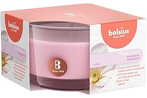 Bolsius True Scents Candela Profumata in Giara - Fragranza Magnolia - Colore Rosa - Grande - Lunga Durata di 14 Ore - EstrattI NaturalI - Candela Decorativa - Cera - Senza Fumo - 5 x 8 cm
