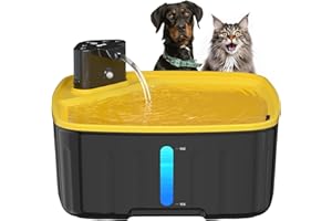 Kittyspout Fontaine a Eau pour Chien sans Fil, 8L Fontaine Chat/Grand Chien avec Détecteur de Mouvement, Fontaine pour Chiens avec Batterie 5000mAh (Jaune, Jaune)