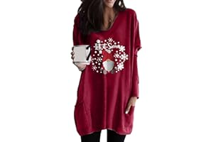 Yming Frauen Weihnachtspullover Rundhals Langarm Sweatshirts Lose Urlaub Pullover mit Taschen