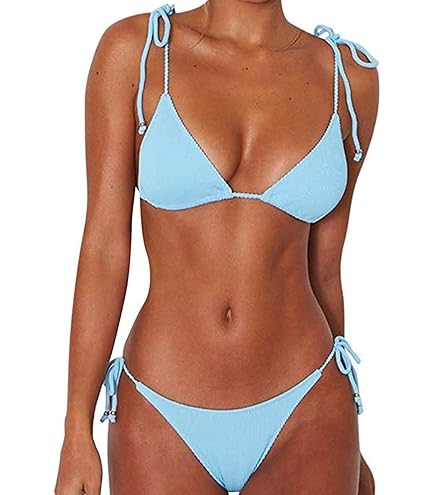 Maillot De Bain Sexy Bikini 2 Pièces Femme - Triangle Rembourré Réglable - Haut Halter Et Bas String - Blanc Maillot Bain Réglable
