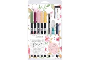 Tombow - Set Lettering "Floral" | Set de Dibujo Acuarela con Pincel de Agua, Lápiz, Goma de Borrar, Paleta Lavable y Rotuladores en Tonos Florales