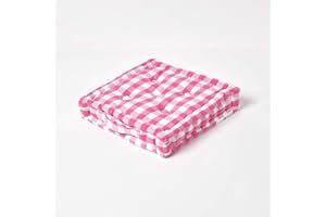 HOMESCAPES Pink and White Gingham Floor Cushion Block Check Pattern 100% Cotton Cushion Pad 40 x 40 x 8cm Square Outdoor Garden Cushion or Indoor Dining Chair Booster Seat