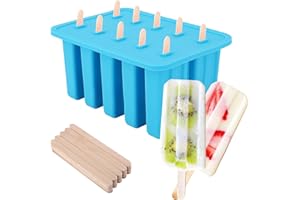 Nuovoware Ice Pop Makers, Popsicle Maker [Cavity of 10] Food Grade Silicone Popsicle Maker with 100 Sticks, Easy Release and Clean, Blue
