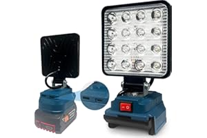 MUMISUTO Lampada da Lavoro LED Ricaricabile 18V, Lampada a Batteria per Bosch, Luce Per Manutenzione Veicolo, con Ricarica Rapida USB e Tipo-C, Luci Portatili Ideali per Cantiere, Officina, Campeggio