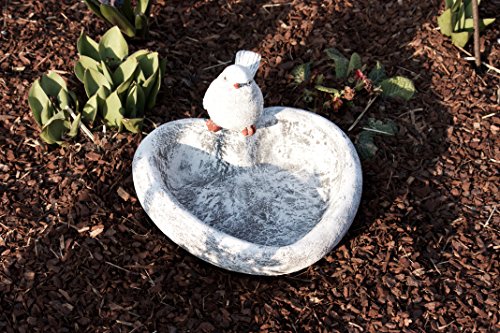 Vogeltränke Herz mit Steinfigur Vogel, Garten Deko, massiver Steinguss, frostfest bis -30°C - 5