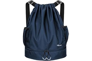 RYACO Drawstring Backpack Sports Gym Bag, Water Resistant String Sackpack Large Size with Zipper and Water Bottle Mesh Pockets for Gym Shopping Sport Yoga School Swimming Beach