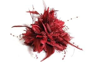 CAPRILITE Flower Feather Bead Corsage Hair Clips Fascinator Hairband and Pin (Burgundy)