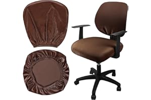 Yikko Stretch Spandex Velvet Chair Covers 14.96-20.47 Inch Office Swivel Chair Slipcovers Protector, Home Dining Room Bar Wedding Party Decor, Seat Cover + Backrest Cover (Brown)