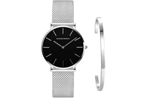 Kubagom Reloj de Cuarzo Pulsera para Mujer Banda Malla Acero Inoxidable Ultra Delgado