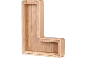 SLAGGZO Wooden Letter Money Box for Kids, Personalized Alphabet Piggy Banks with Clear Alphabet Stickers, Letter Coin Bank for Family DIY Decoration, Christmas, Birthday, 18x18 cm