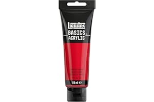 Liquitex 8870043 Basics - Pittura acrilica, Pigmenti per artisti monopigmentati, Resistente alla luce, durevole nel tempo, Finitura satinata, Tubo da 118 ml - Rosso Naftol Carmino