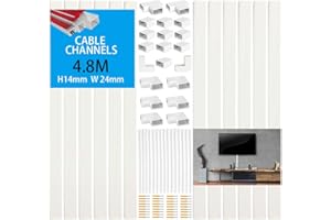 Flow fire Selbstklebend Weiß Kabelabdeckung für Wand, 480cm PVC Kabelschacht für Kabel Verstecken, TV Kabelkanal für Netzkabel Haushalt(12X L40cm, W2,4cm H1,4cm)