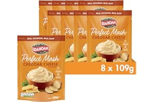 Idahoan Cheddar & Cheese Mash Potato Pack of 8 x 109g - Gluten Free Vegetarian Instant Mash Potatoes Cooks in 1 Minute, Ready to Eat Food, Cheddar Cheese Bulk