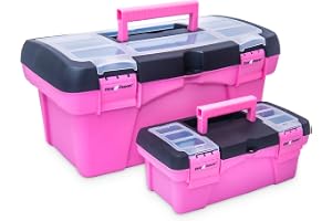Pink Power Pink verktygslåda för kvinnor – sömnad, konst och hantverksorganisatör – liten och stor verktygslåda i plast med h