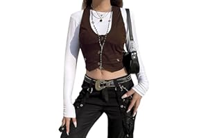 HodJIU Women Vintage Y2K Waistcoat Adjustable Slim Fit V-Neck Button Down Sleeveless Dressy Suit Vest Casual Gothic Streetwear