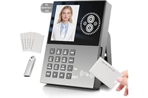 JIAN BOLAND Employee Time Clock-Time Clocks for Employees Small Business Face Recognition,Badges&PIN Attendance Machine, 0 Monthly Fee Office in/Out Punch Clock, with 5 Badges & USB Flash Drive-T500