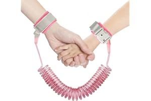 WELHAEPI Anti Lost Toddler Wrist Reins, Anti-Lost Child Safety Wrist Link, Toddler Safety Harness Walking Leash, 2.5M 360 Degree Rotating Wrist Strap with Elastic Wire Rope for Kids Baby Boys Girls-Pink