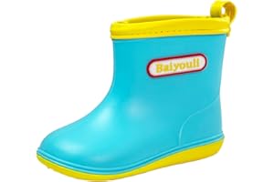 BAIYOULI Toddler Wellies Slip On PVC Lightweight Waterproof Kids Wellington Boots Colorful Rain Boots for Boys Girls